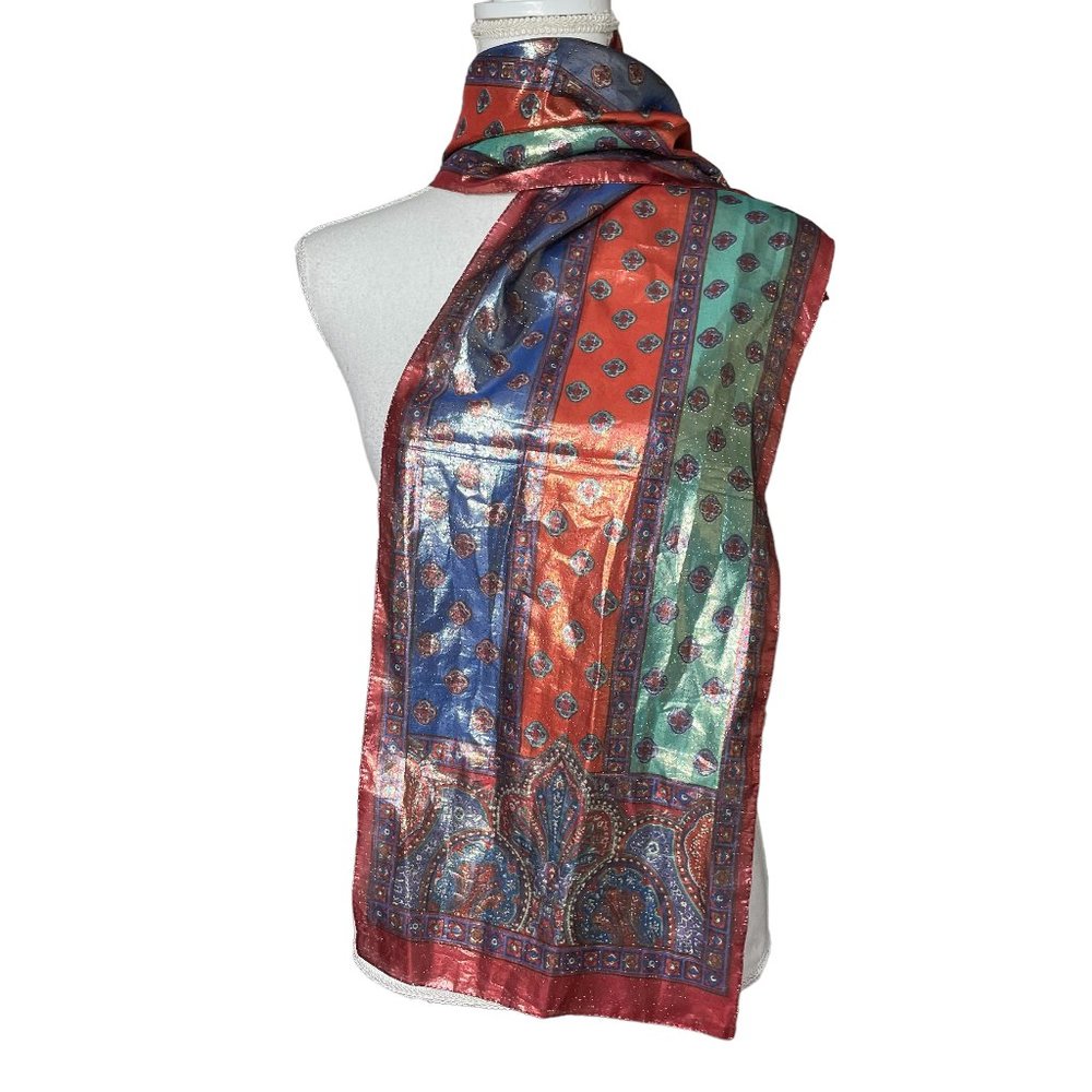 Nordstrom Metallic Scarf 54"x10.5" Rectangle Long Jewel Tone Baroque Striped